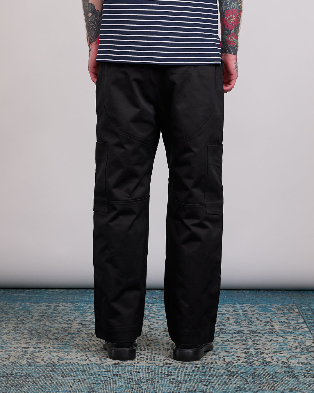 Thom Browne Wide Leg Cotton Twill Painter Pant Black