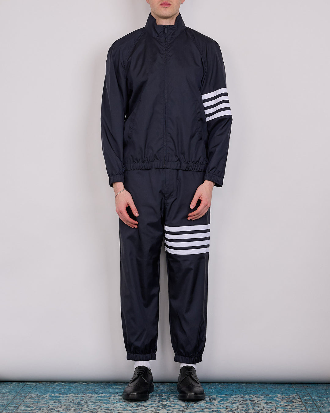 Thom Browne Zip Front Raglan 4 Bar Ripstop Track Jacket Navy