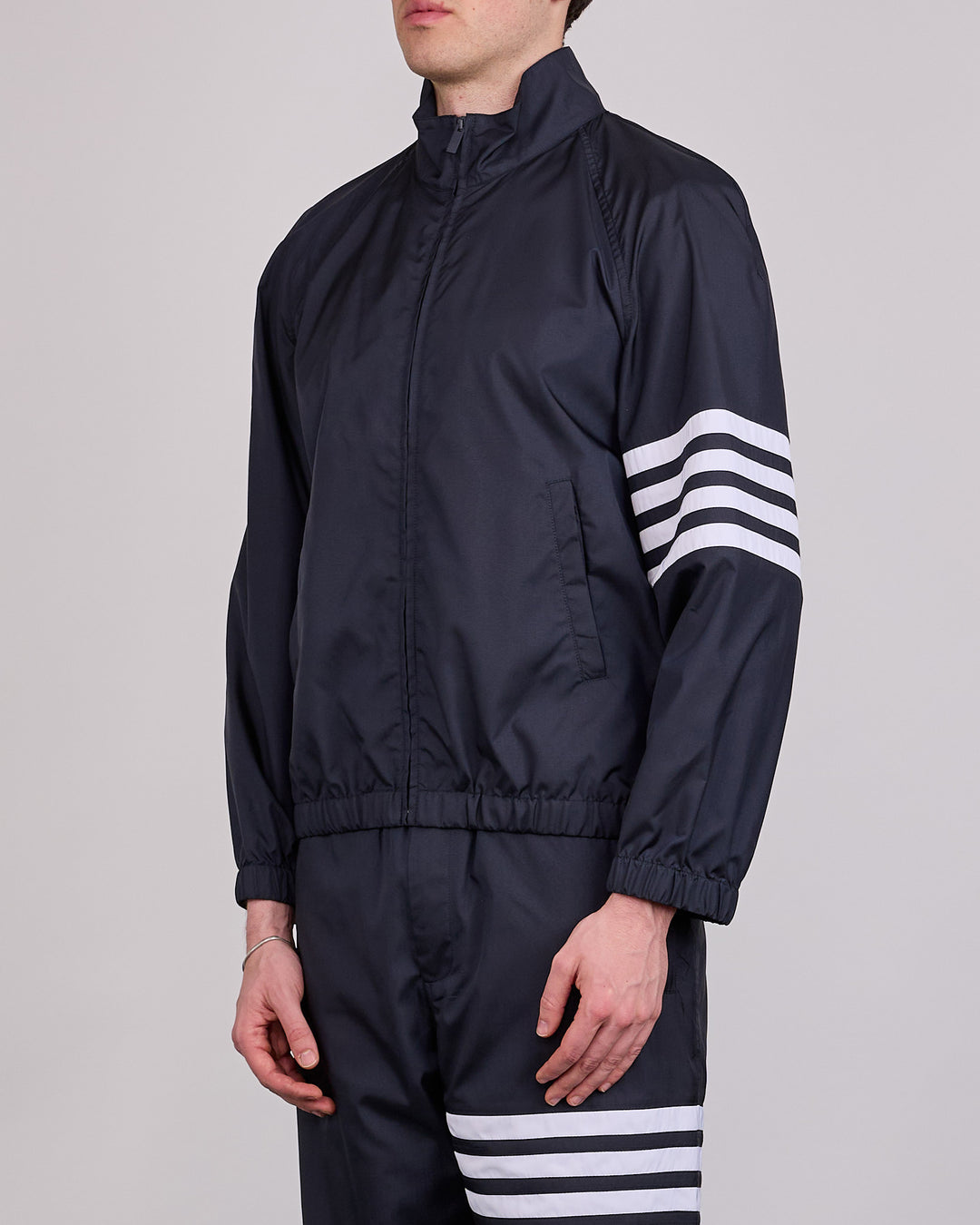 Thom Browne Zip Front Raglan 4 Bar Ripstop Track Jacket Navy