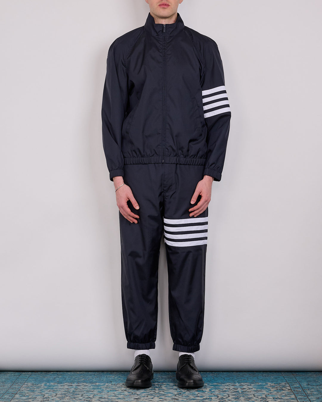Thom Browne Zip Front Raglan 4 Bar Ripstop Track Pant Navy
