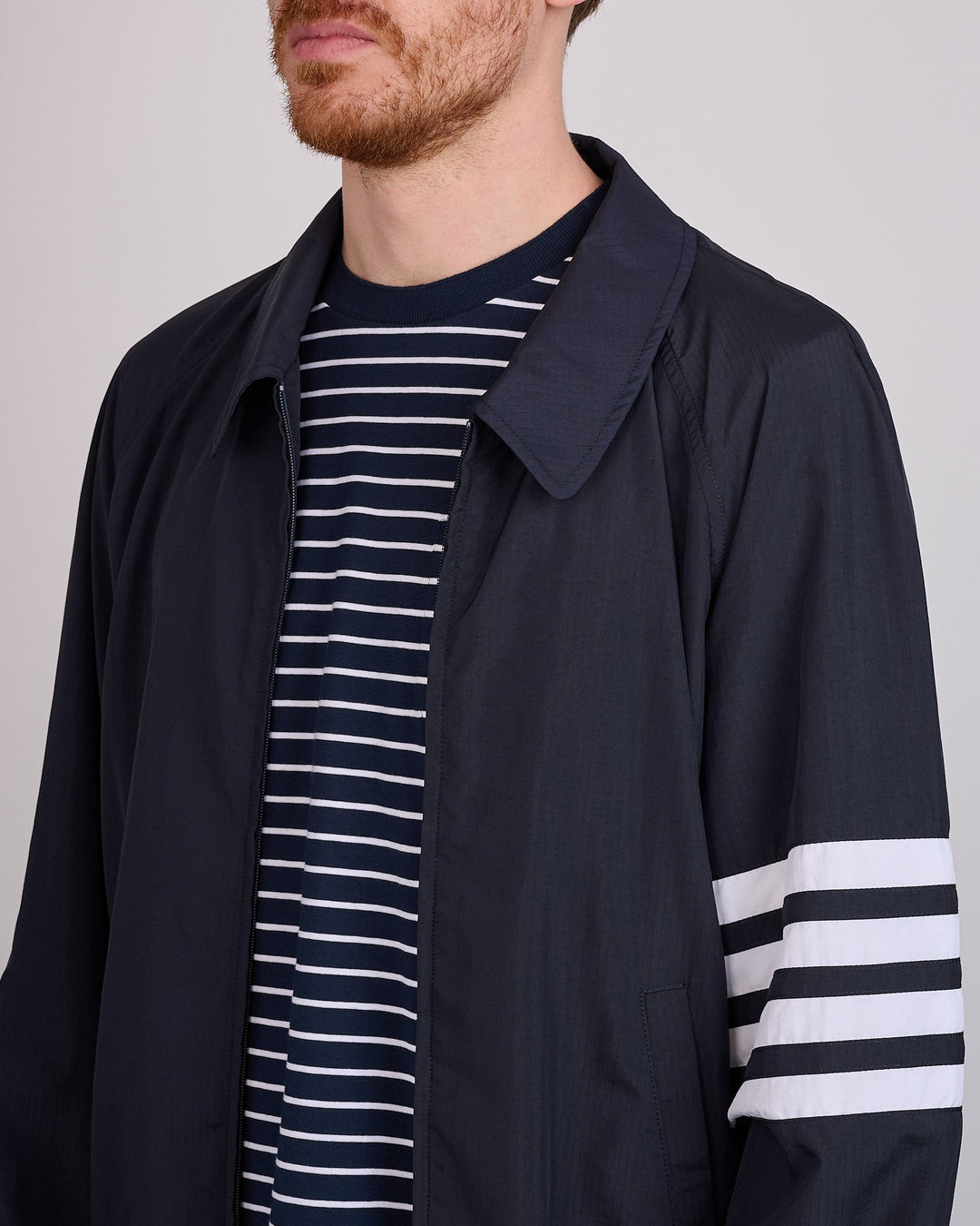 Thom Browne Zip Raglan Coach Jacket Shiny Ripstop Navy