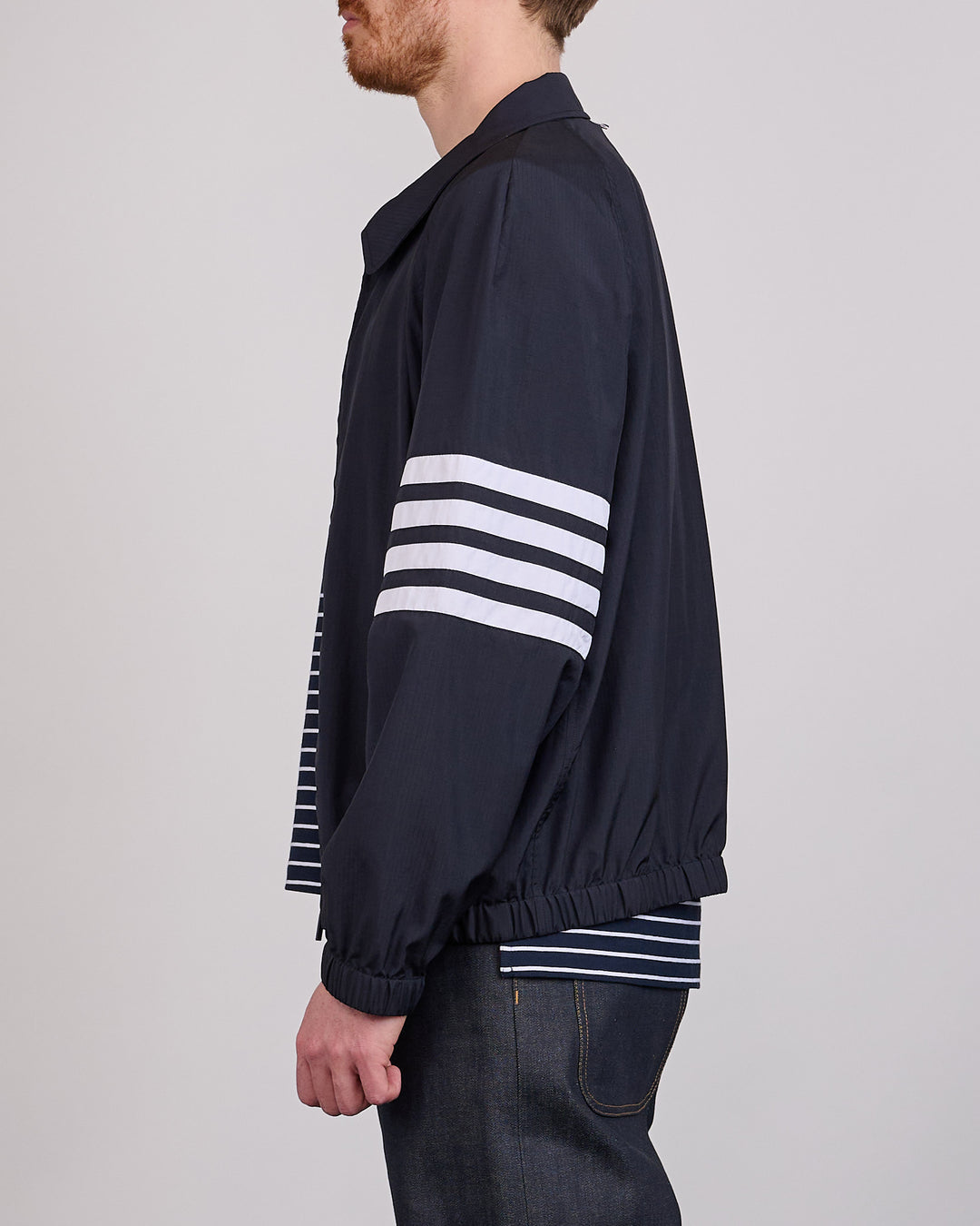 Thom Browne Zip Raglan Coach Jacket Shiny Ripstop Navy