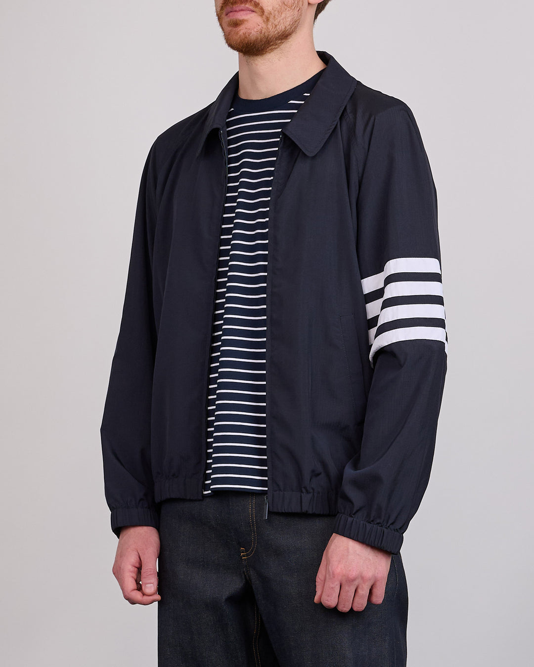 Thom Browne Zip Raglan Coach Jacket Shiny Ripstop Navy