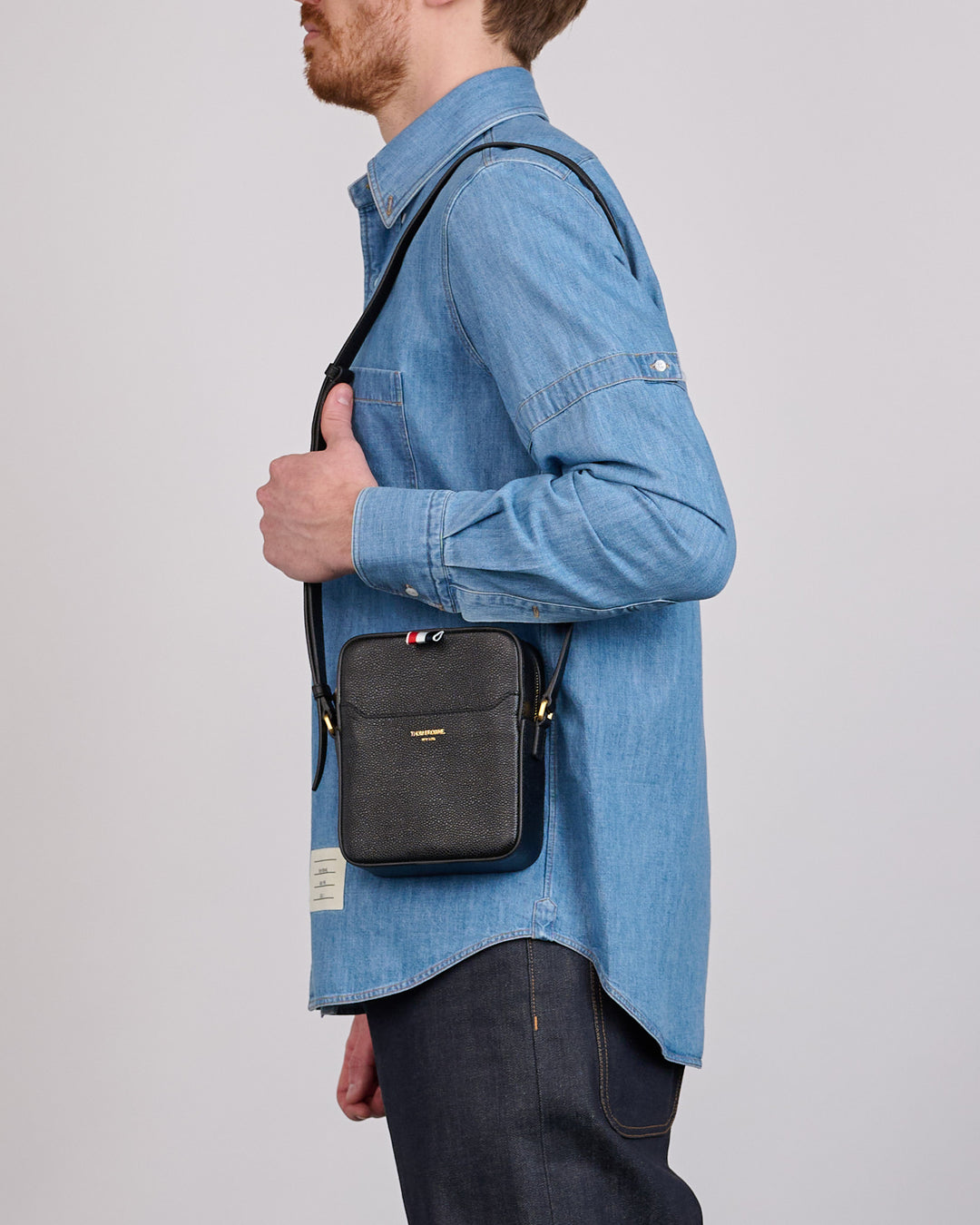 Thome Browne Vertical Camera Bag Pebble Grain Leather Black