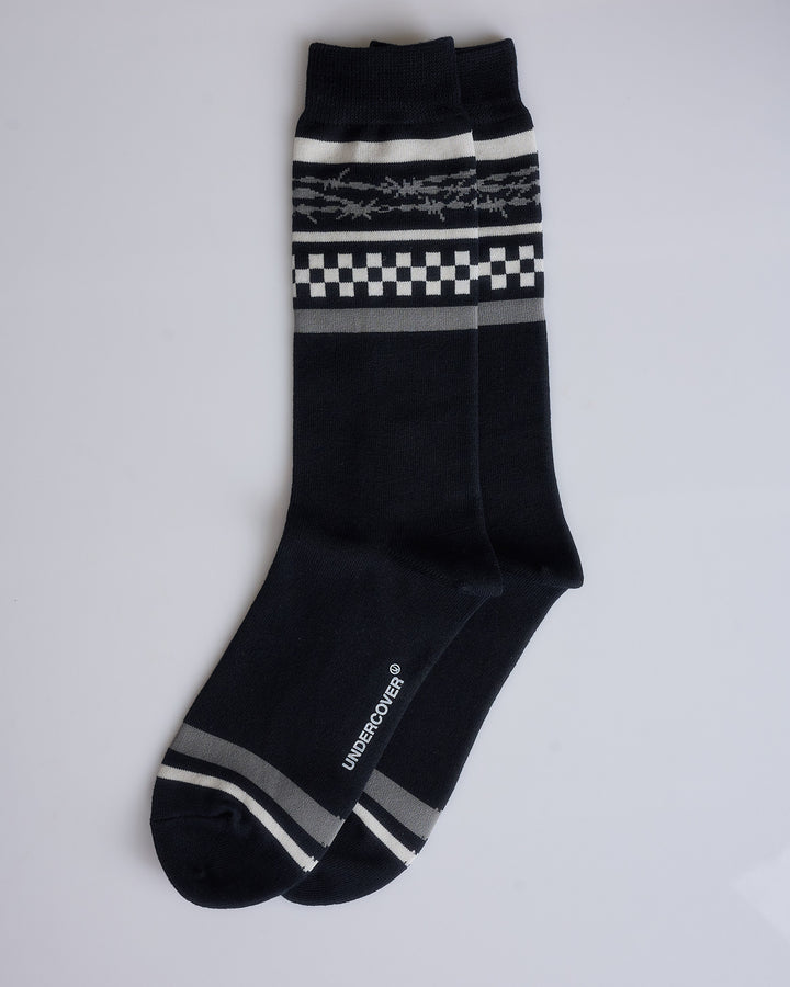 UNDERCOVER Barbed Check Sock Black