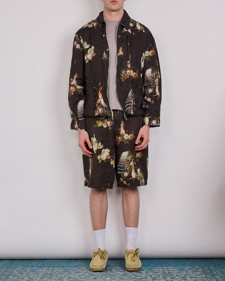 UNDERCOVER Emma Bennett Print Linen Short Black