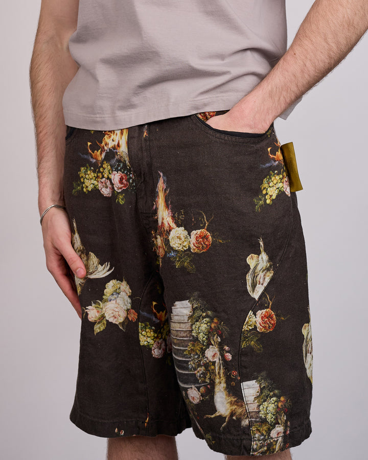 UNDERCOVER Emma Bennett Print Linen Short Black