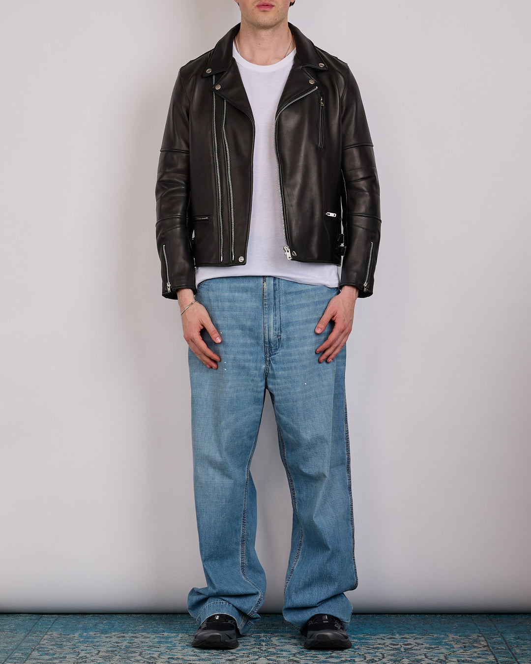 UNDERCOVER Sheepskin Leather Rider Jacket Black