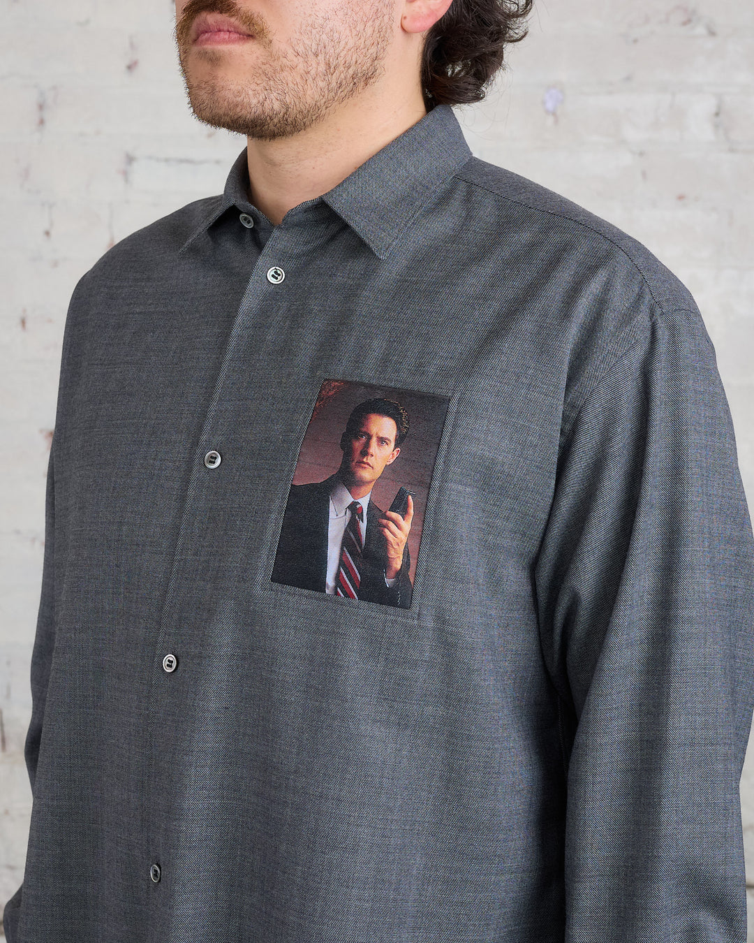 UNDERCOVER Twin Peaks Patch Button Shirt Charcoal