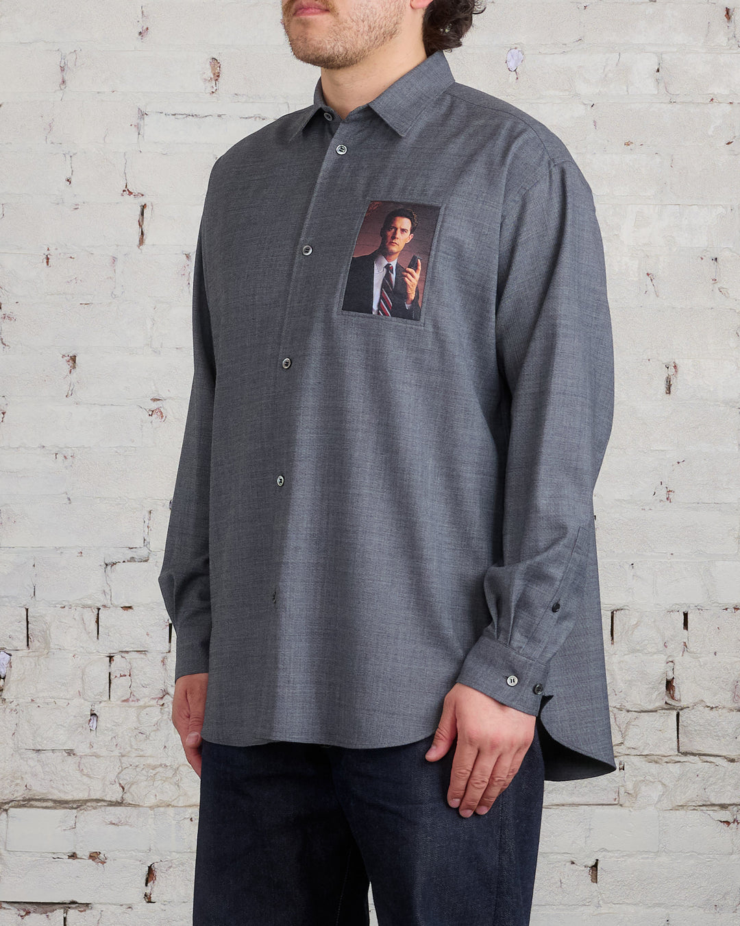 UNDERCOVER Twin Peaks Patch Button Shirt Charcoal