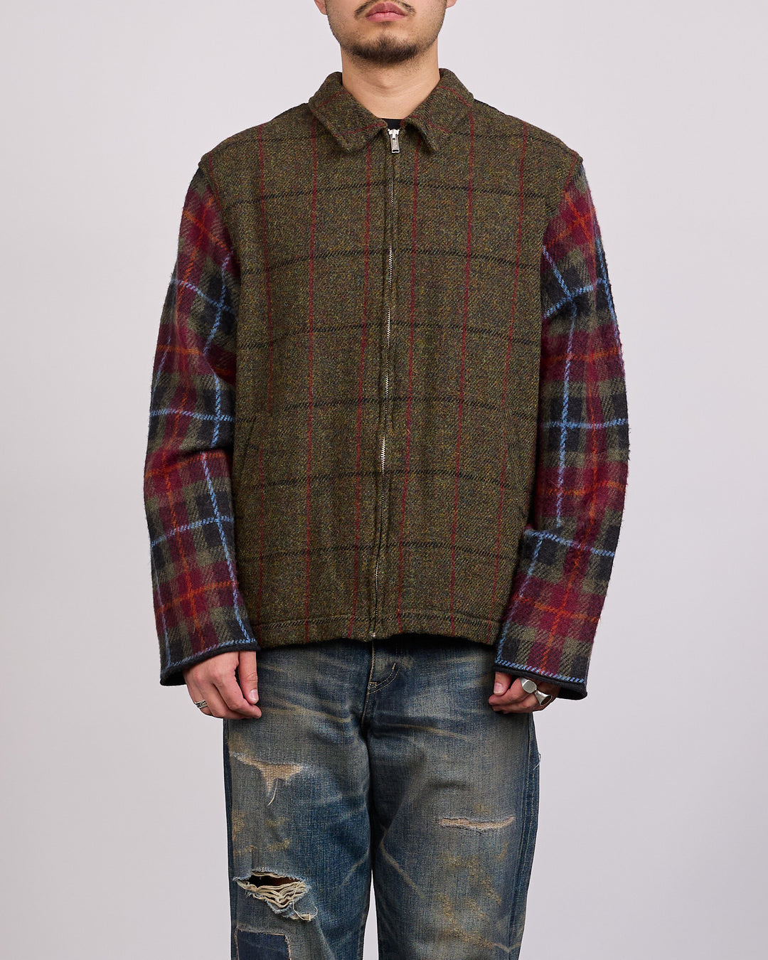 UNDERCOVER Wool Plaid Zip Jacket Khaki