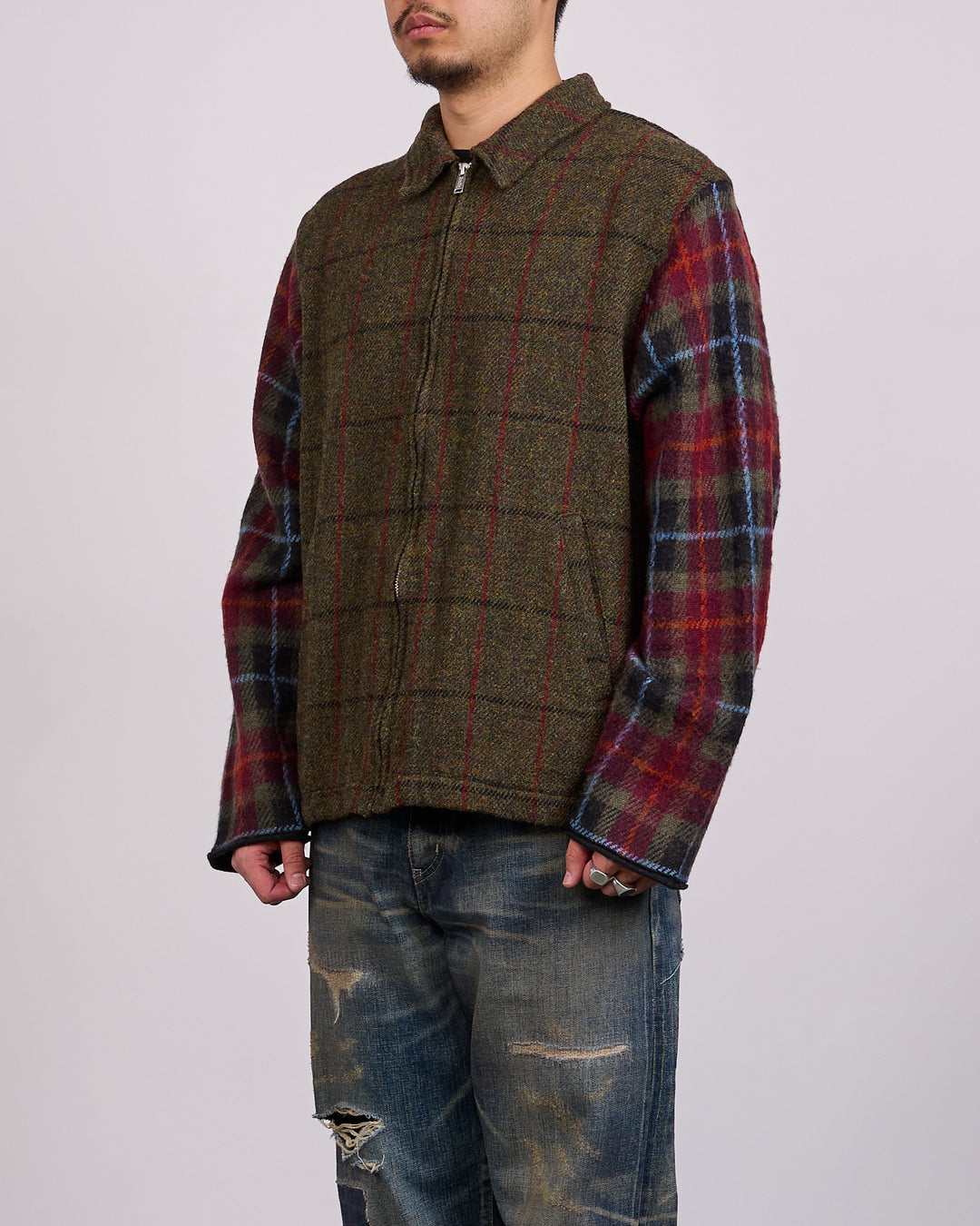 UNDERCOVER Wool Plaid Zip Jacket Khaki