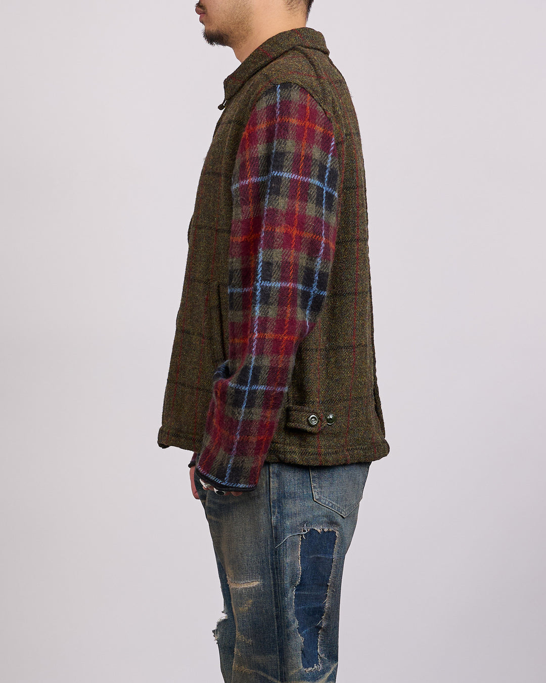 UNDERCOVER Wool Plaid Zip Jacket Khaki