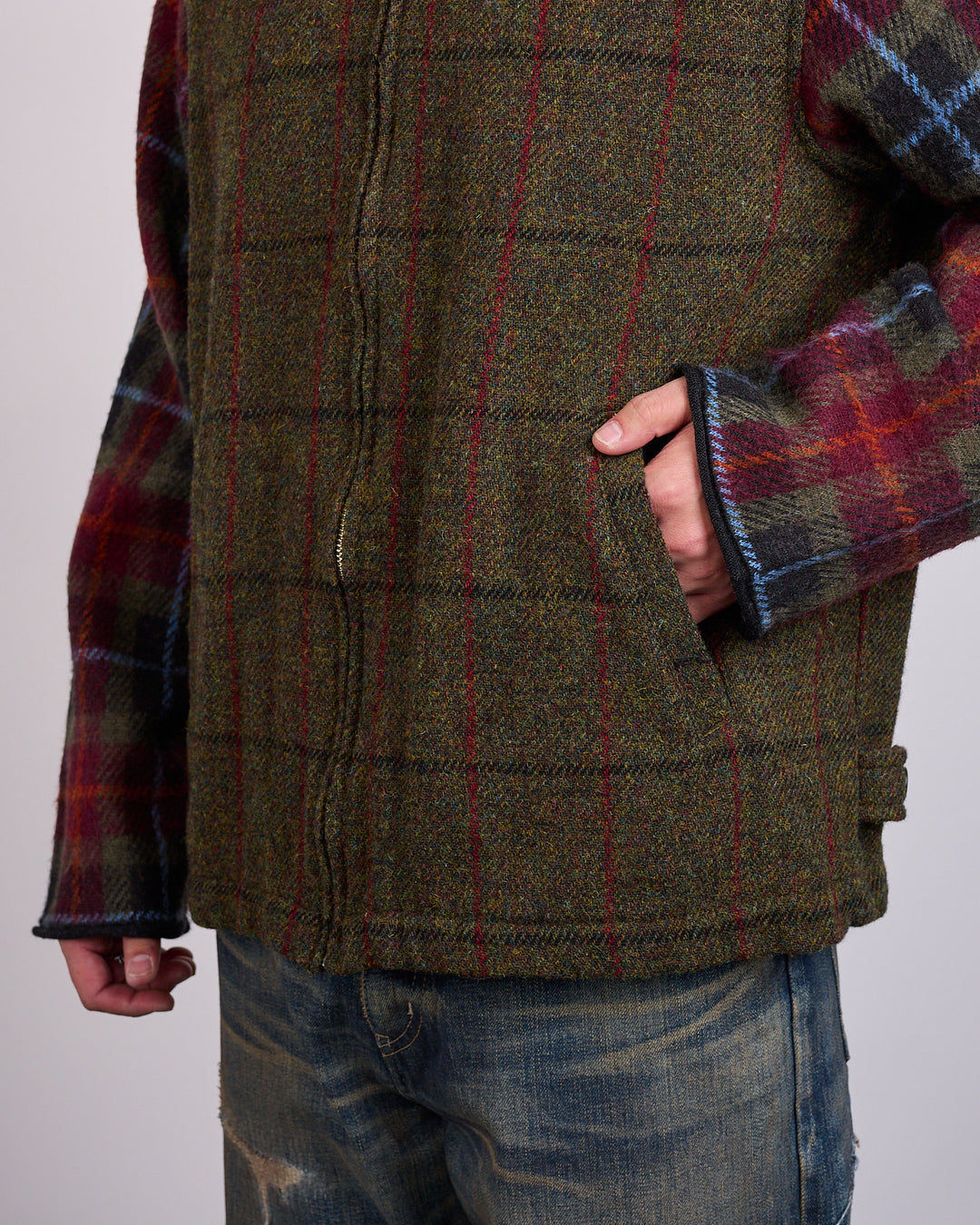 UNDERCOVER Wool Plaid Zip Jacket Khaki