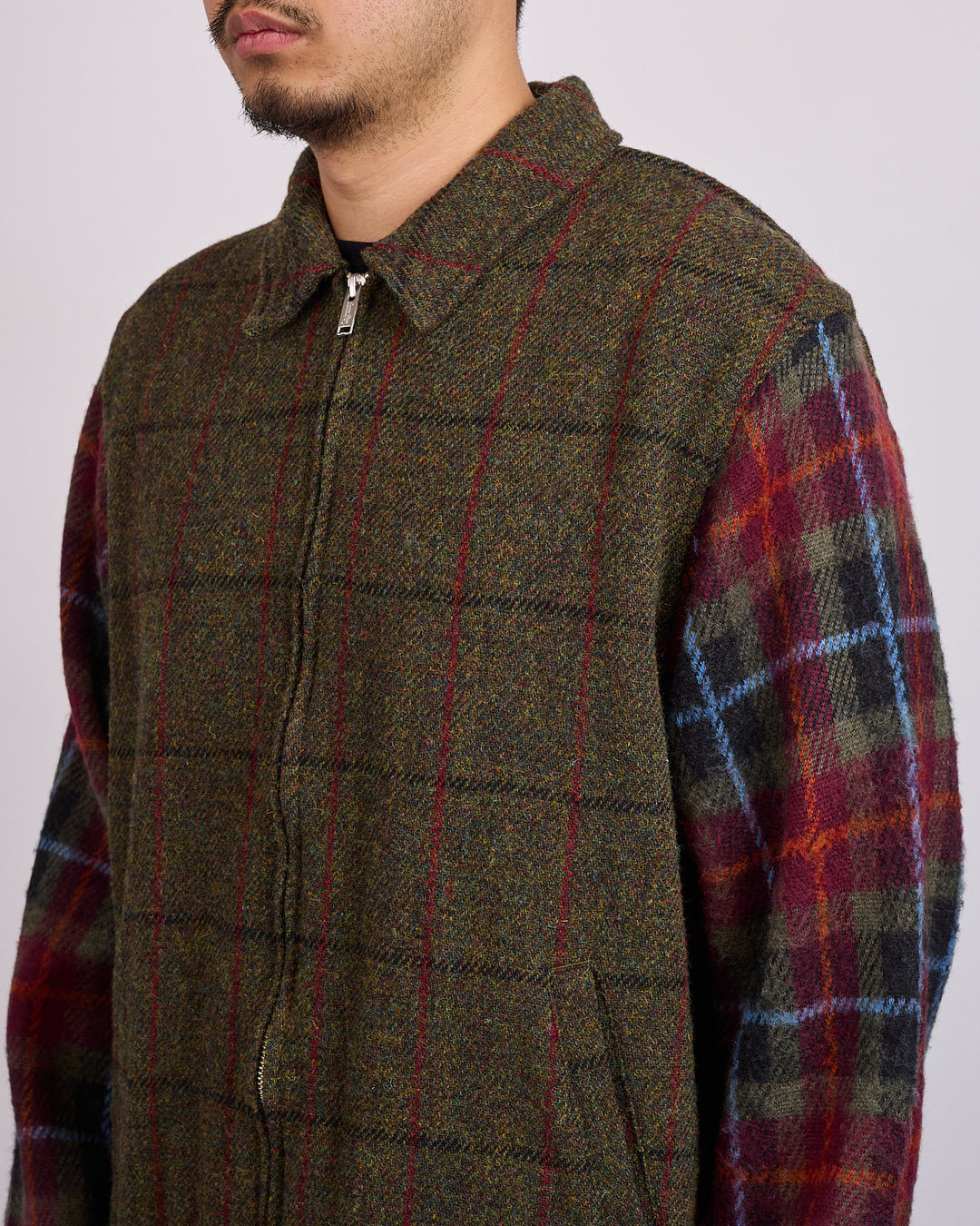 UNDERCOVER Wool Plaid Zip Jacket Khaki