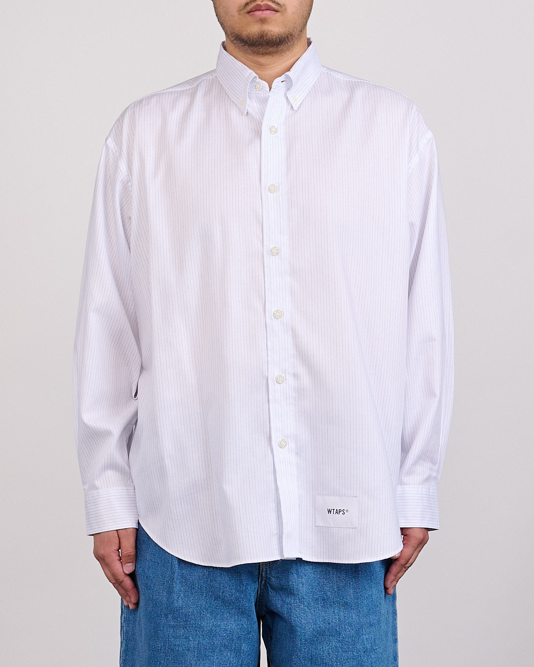WTAPS BD02 LS Cotton Herringbone Textile Button Shirt Blue