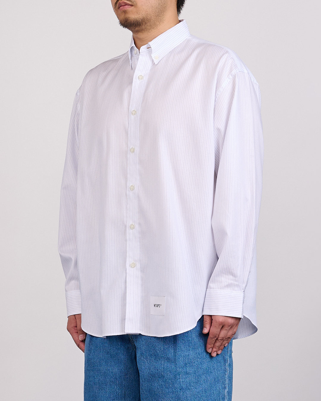 WTAPS BD02 LS Cotton Herringbone Textile Button Shirt Blue