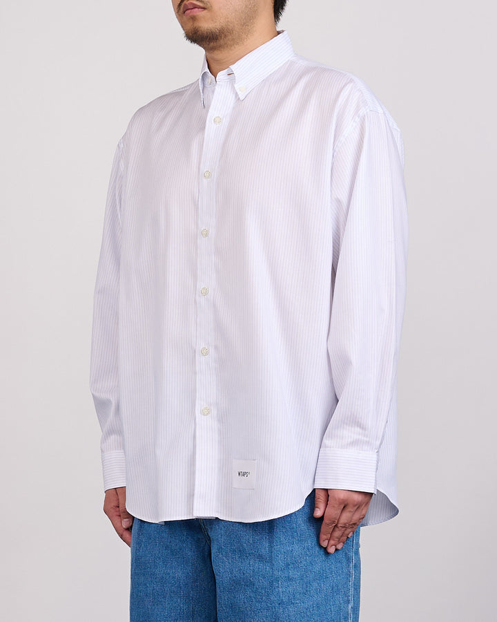 WTAPS BD02 LS Cotton Herringbone Textile Button Shirt Blue