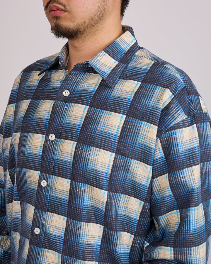 WTAPS TXT 02 LS Cotton Flannel Textile Button Shirt Blue