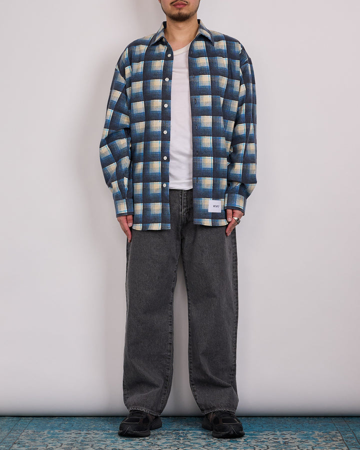 WTAPS TXT 02 LS Cotton Flannel Textile Button Shirt Blue