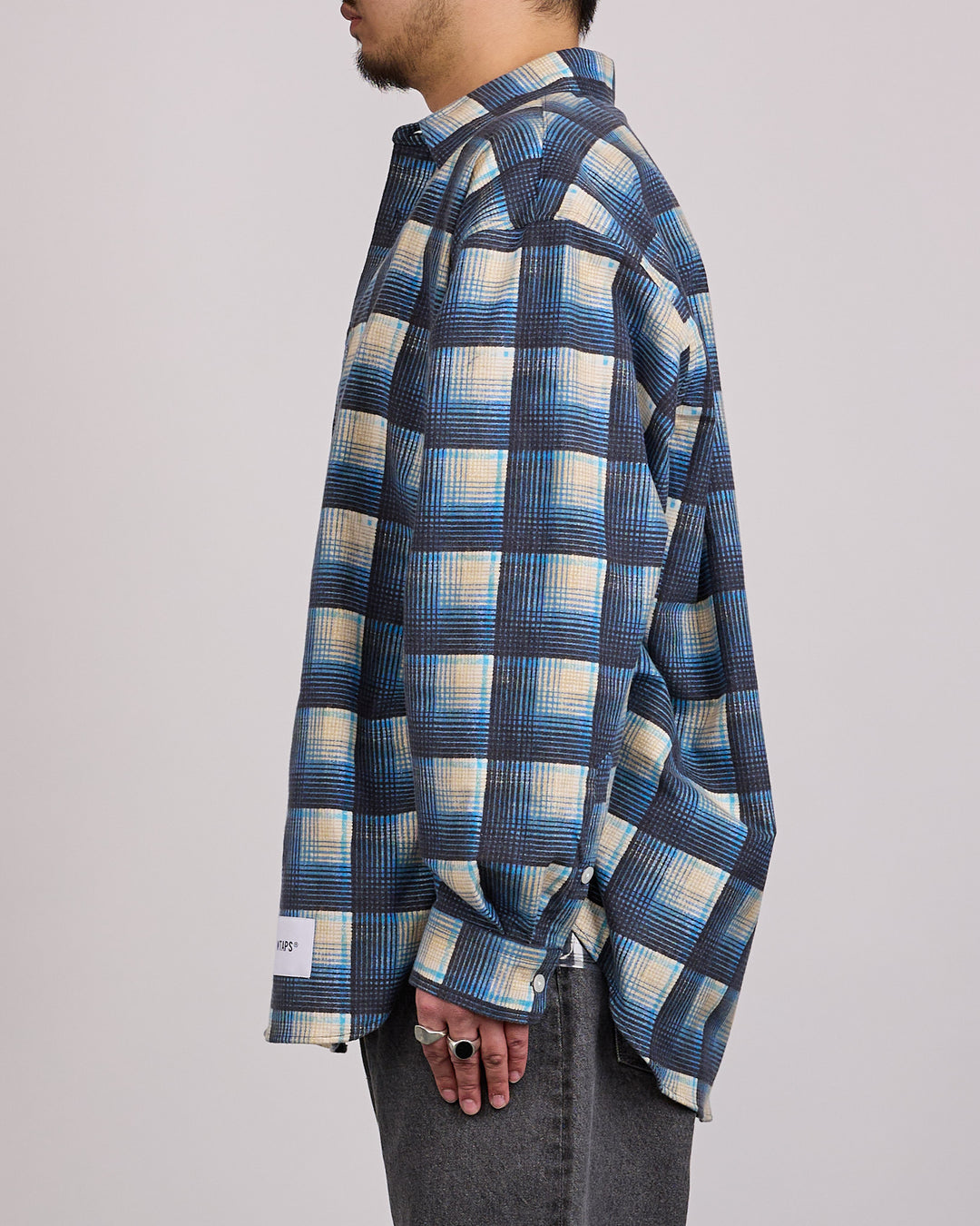 WTAPS TXT 02 LS Cotton Flannel Textile Button Shirt Blue
