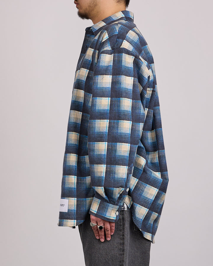 WTAPS TXT 02 LS Cotton Flannel Textile Button Shirt Blue