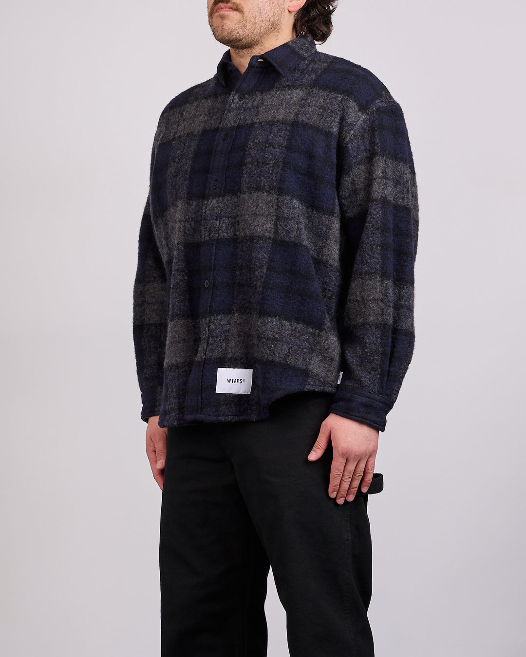 WTAPS TXT 02 WONY Tweed Textile Button Shirt Charcoal