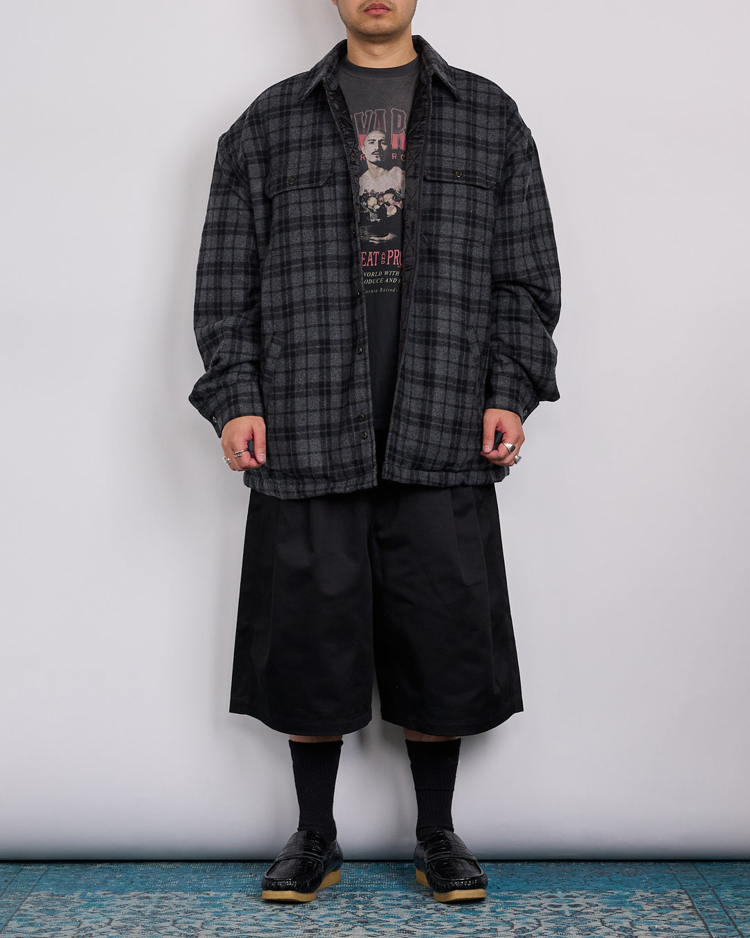 Willy Chavarria Quilted Overshirt Jacket Charcoal