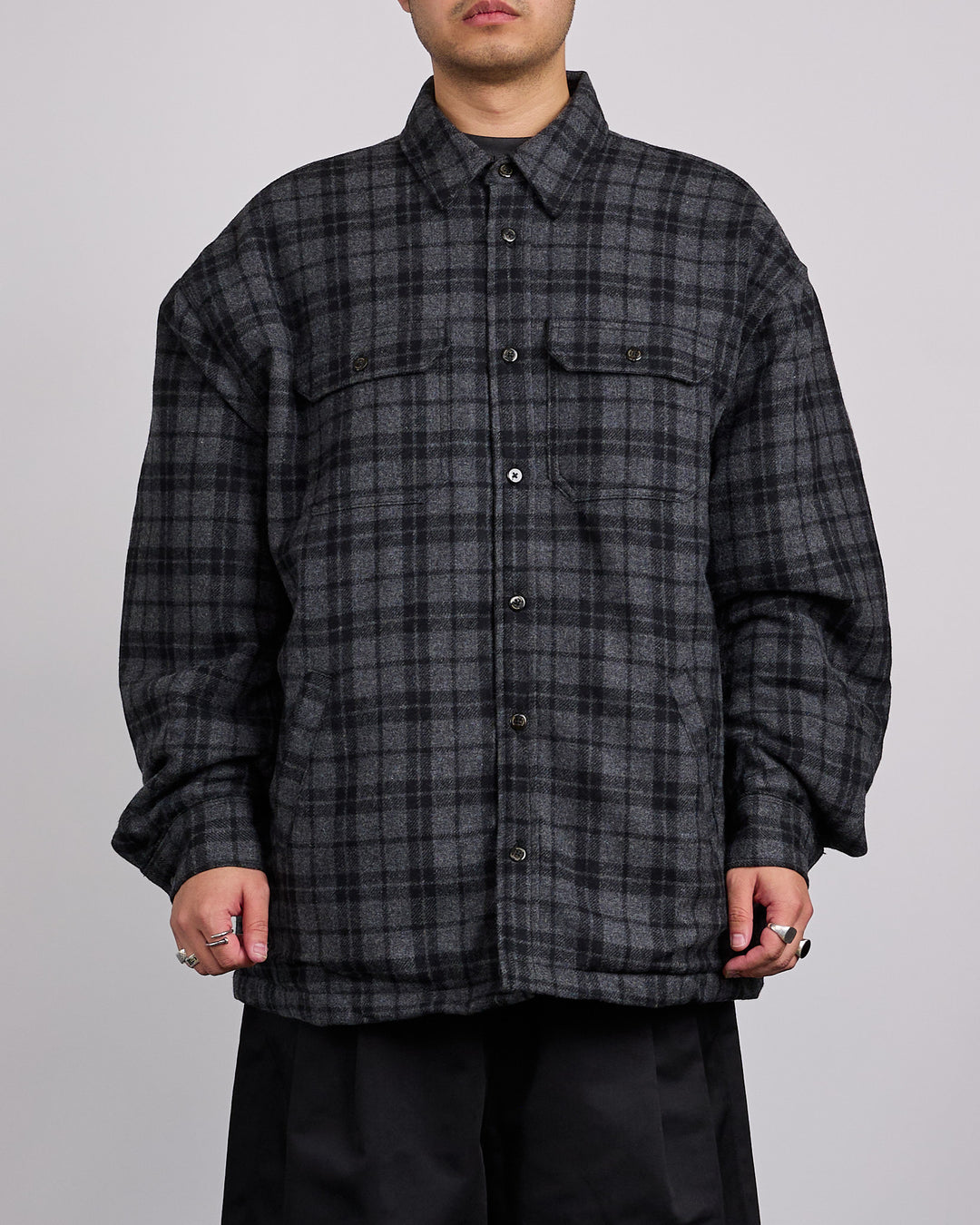 Willy Chavarria Quilted Overshirt Jacket Charcoal