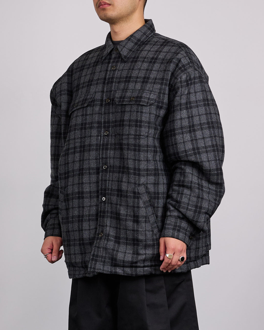 Willy Chavarria Quilted Overshirt Jacket Charcoal