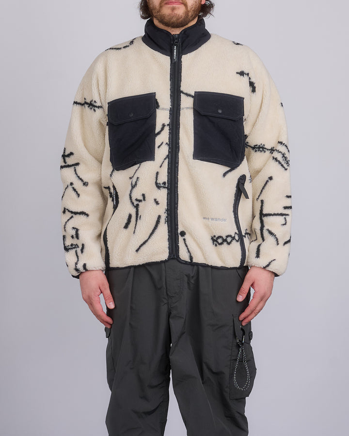 and wander Daijiro OHARA Map Key Boa Jacket Off White