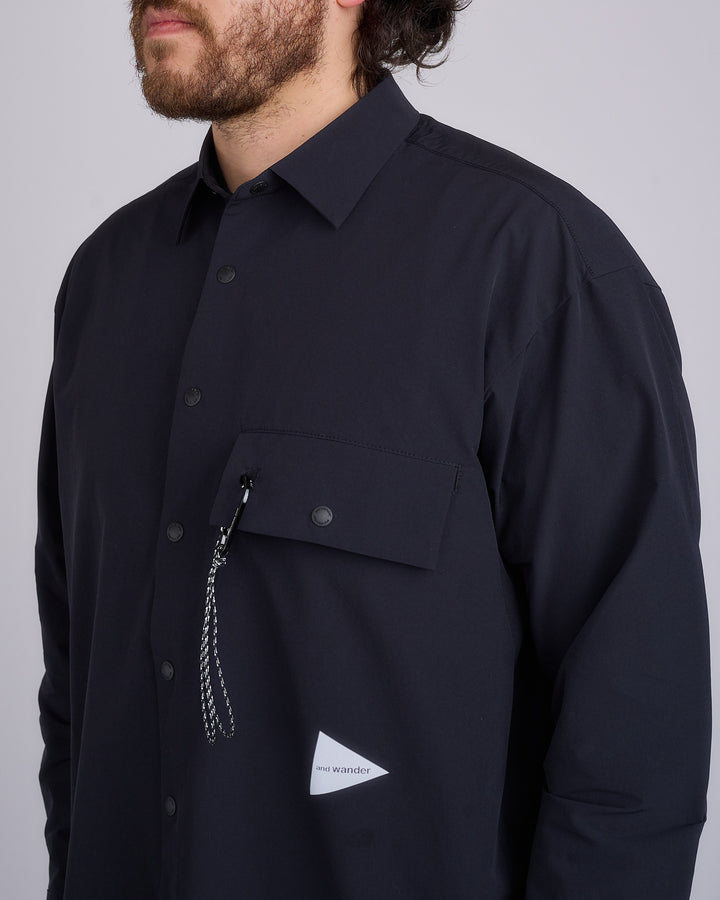 and wander Light W Cloth Button Shirt Black