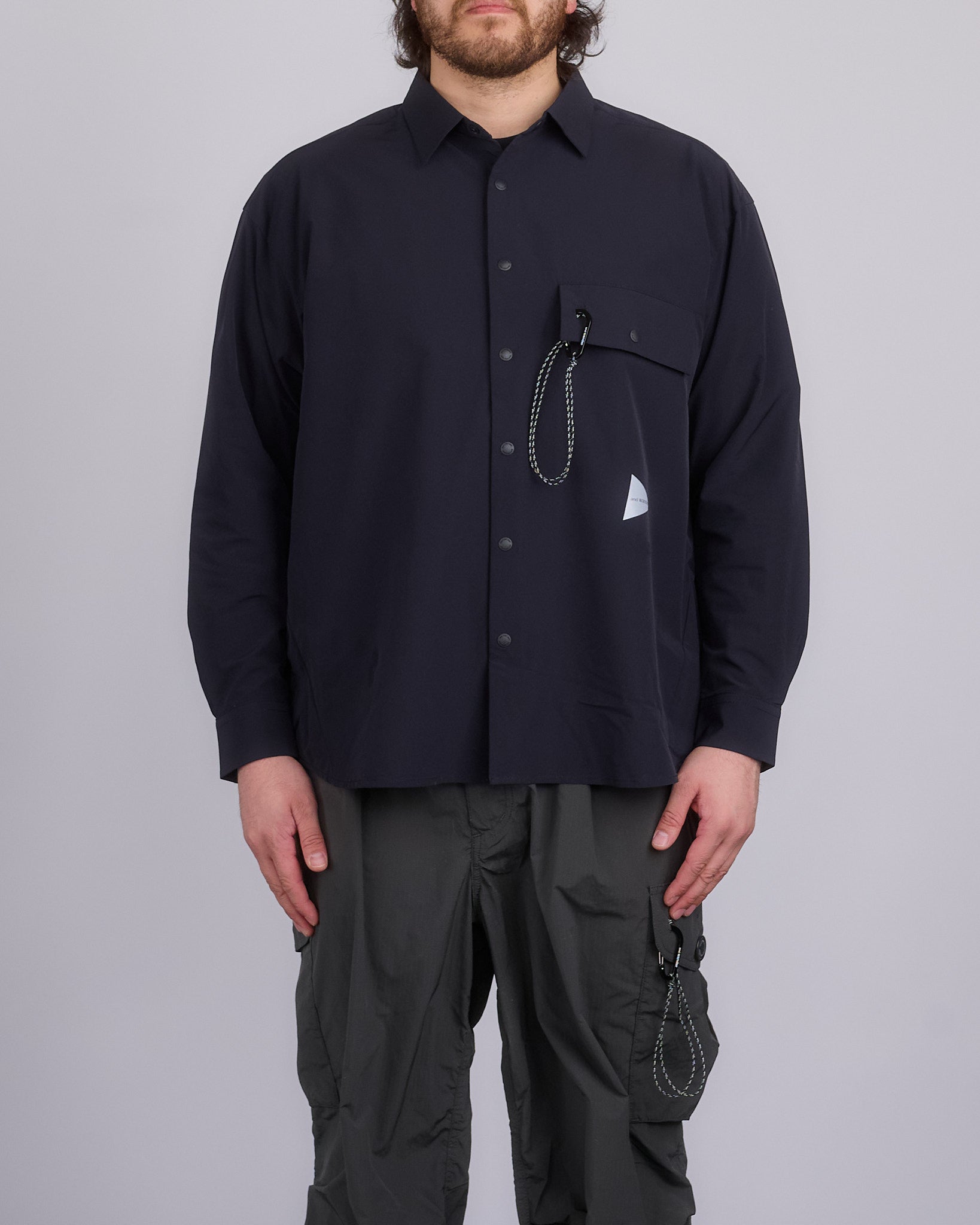 and wander Light W Cloth Button Shirt Black – LESS 17