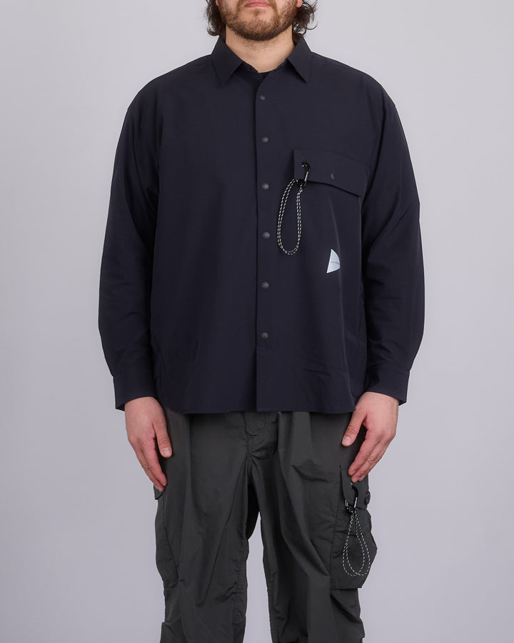 and wander Light W Cloth Button Shirt Black