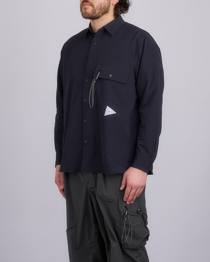 and wander Light W Cloth Button Shirt Black