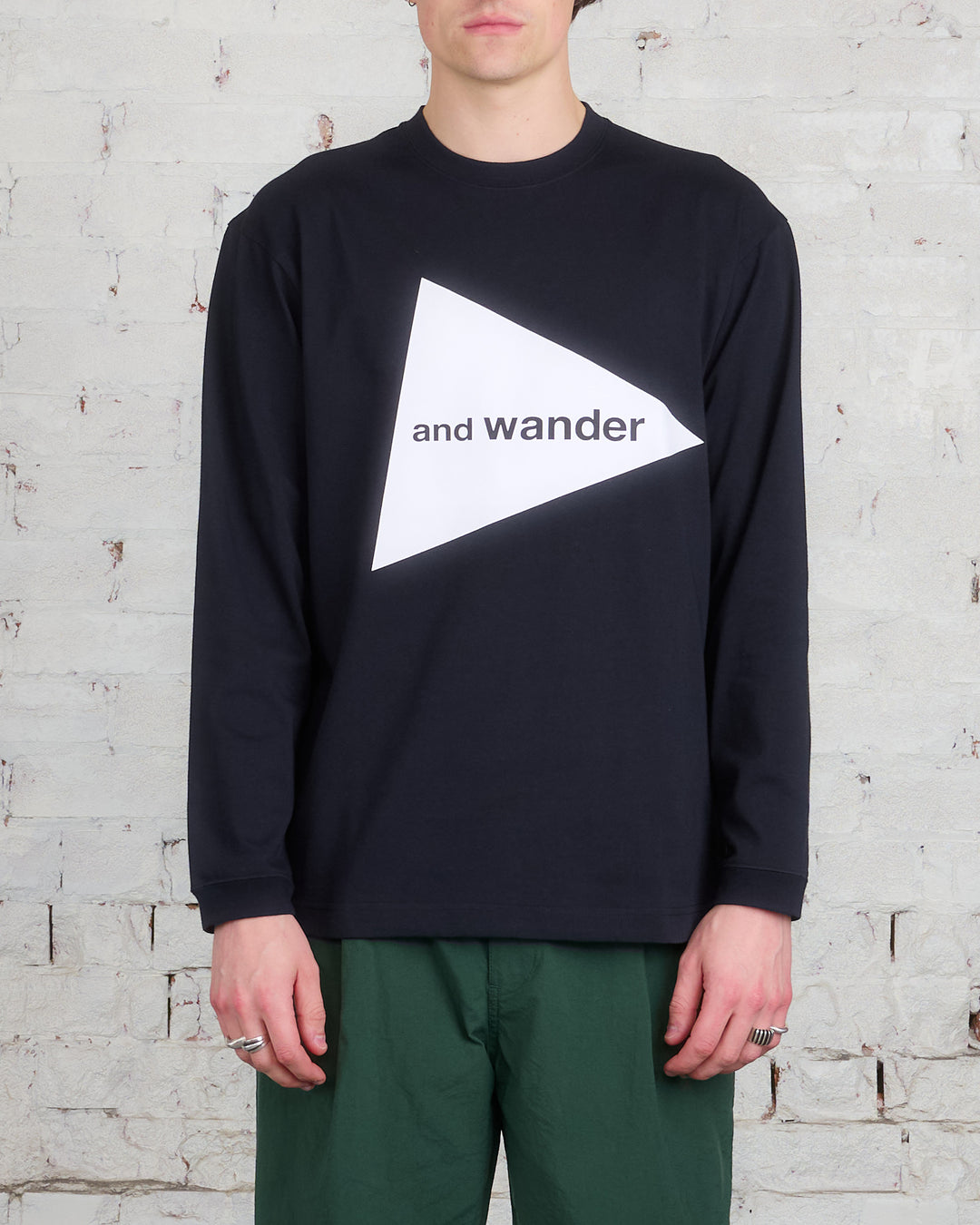 and wander Logo Long Sleeve T-Shirt Black