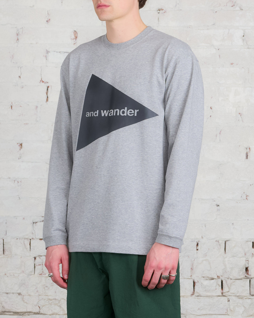and wander Logo Long Sleeve T-Shirt Gray