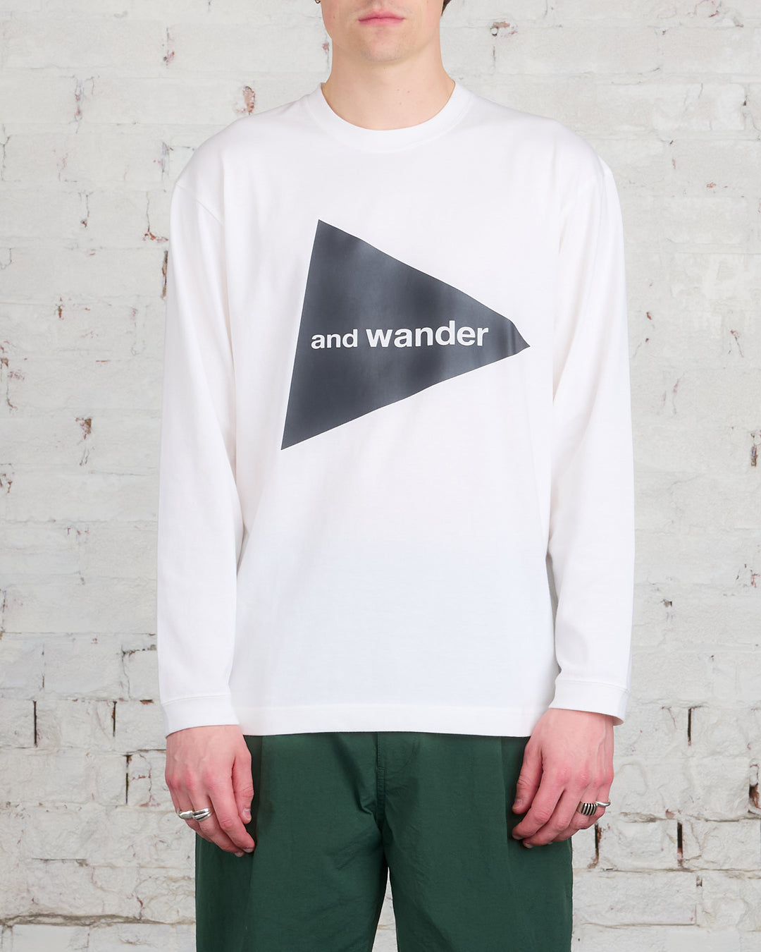 and wander Logo Long Sleeve T-Shirt White