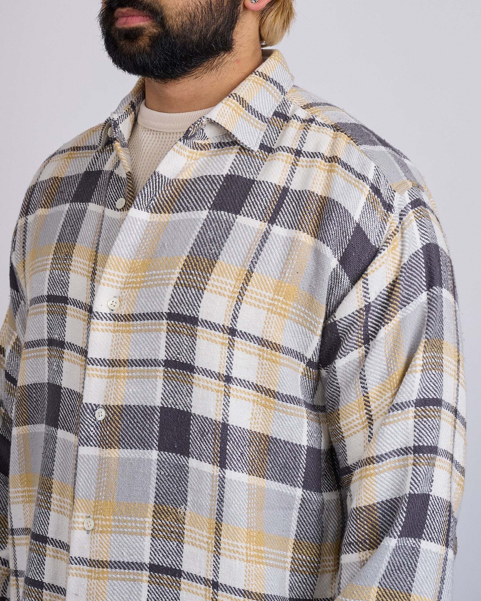nanamica Heavy Flannel Button Shirt Gray Heather Plaid – LESS 17