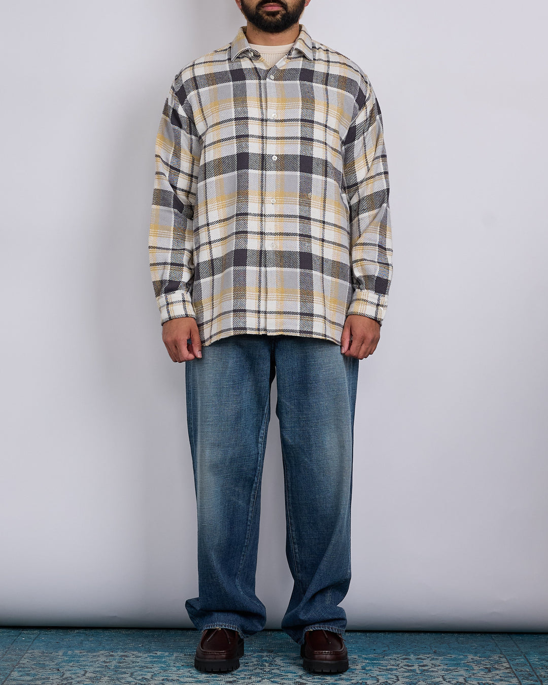 nanamica Heavy Flannel Button Shirt Gray Heather Plaid