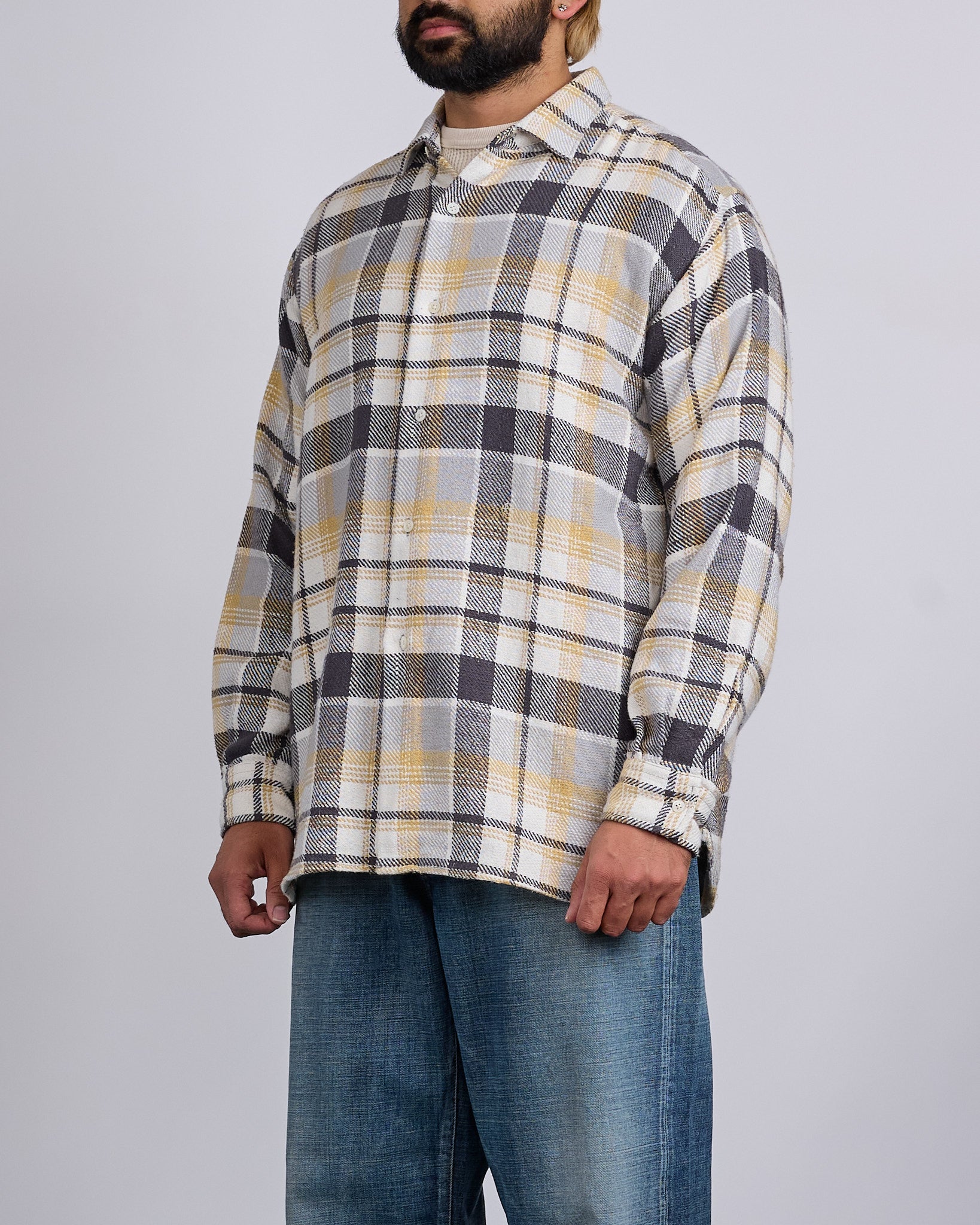 nanamica Heavy Flannel Button Shirt Gray Heather Plaid – LESS 17