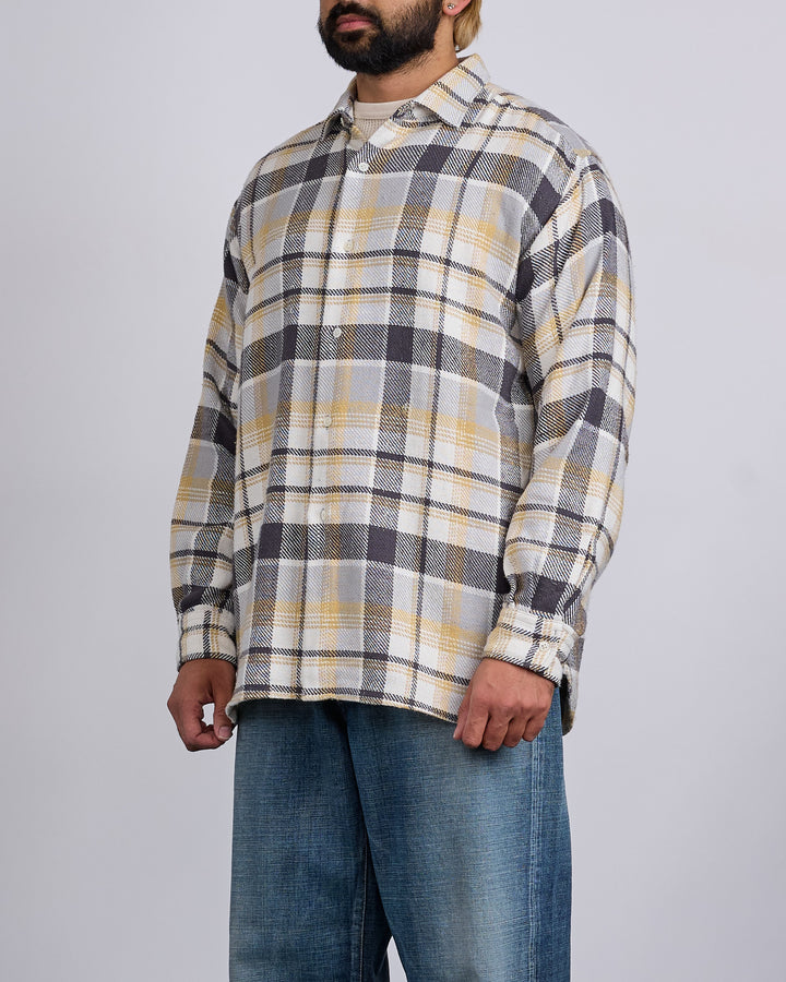 nanamica Heavy Flannel Button Shirt Gray Heather Plaid