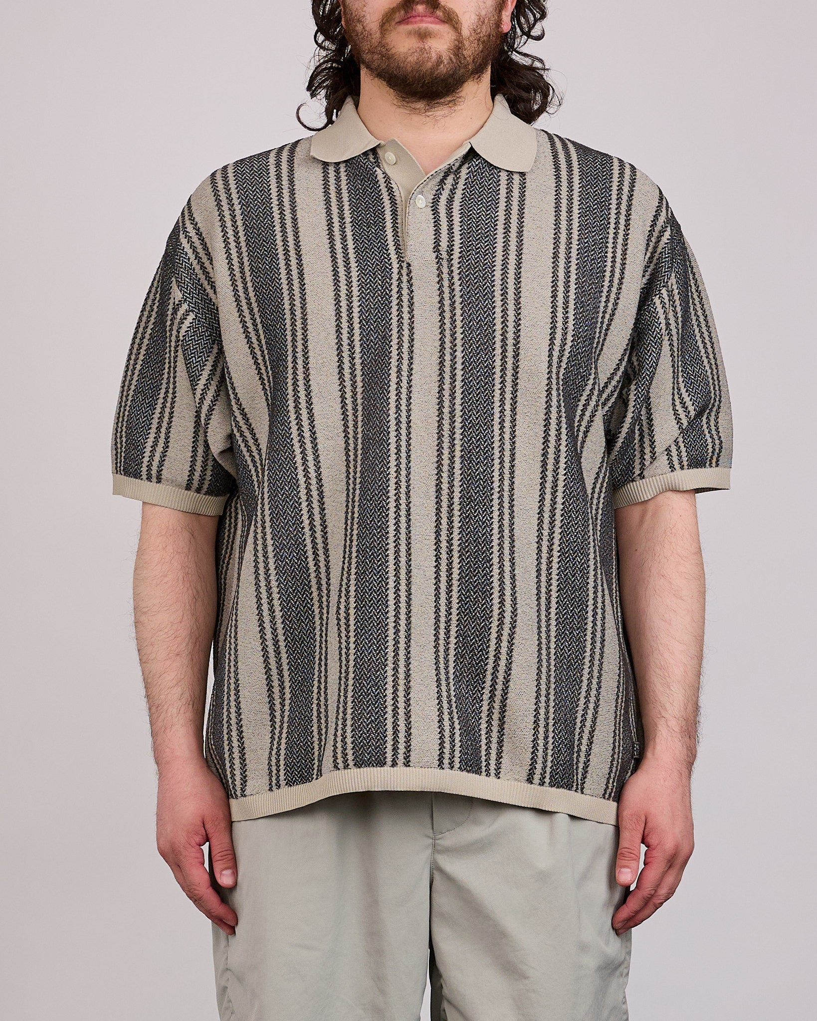 ナマチェコ　ニットポロ nanamica Knit Polo Textured Sweater Chacoal – LESS 17