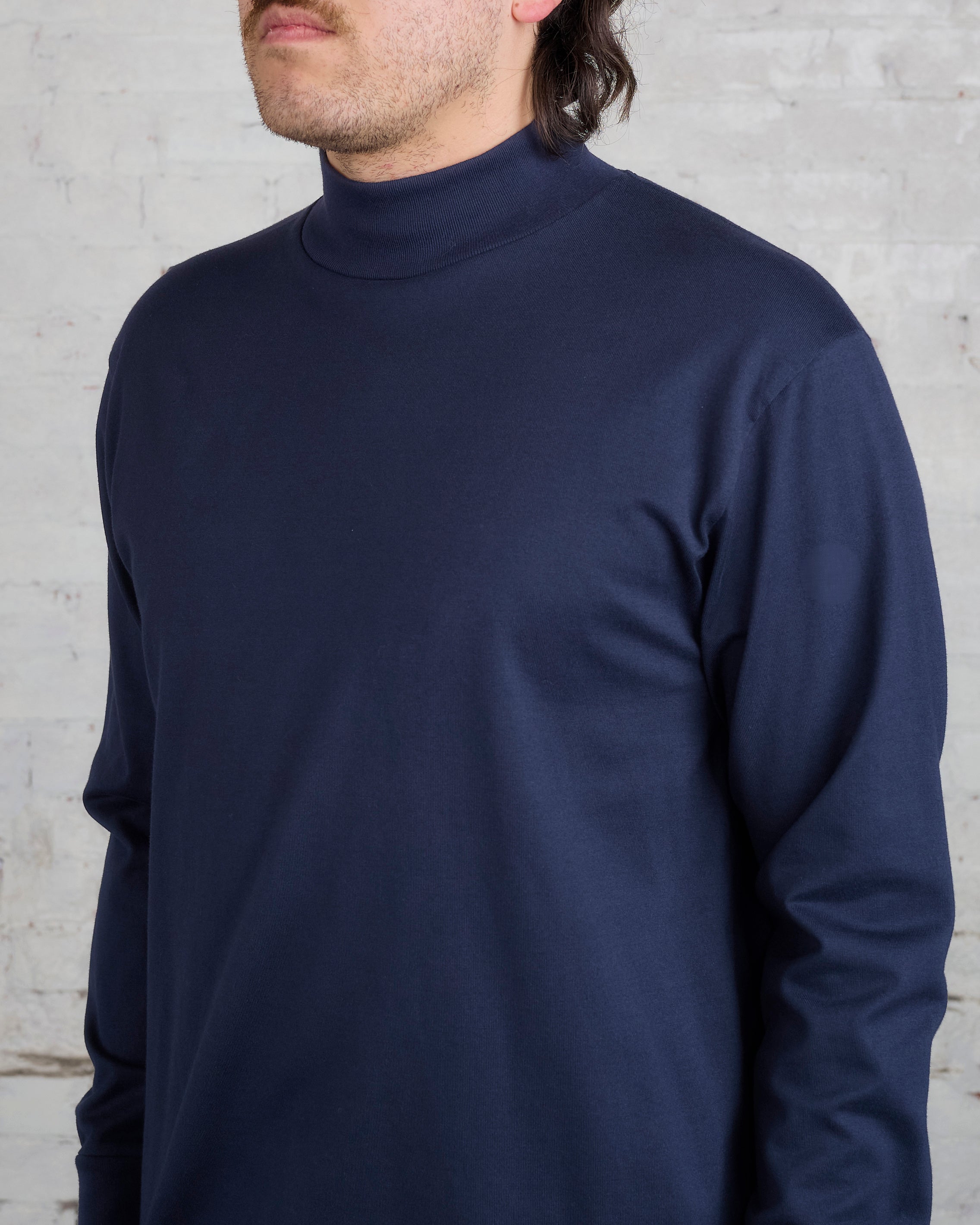 nanamica Long Sleeve Mock Neck T-Shirt Navy