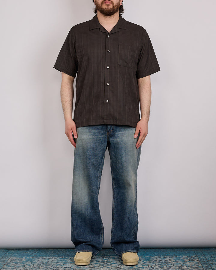 nanamica Open Collar Panama Short Sleeve Button Down Shirt Charcoal