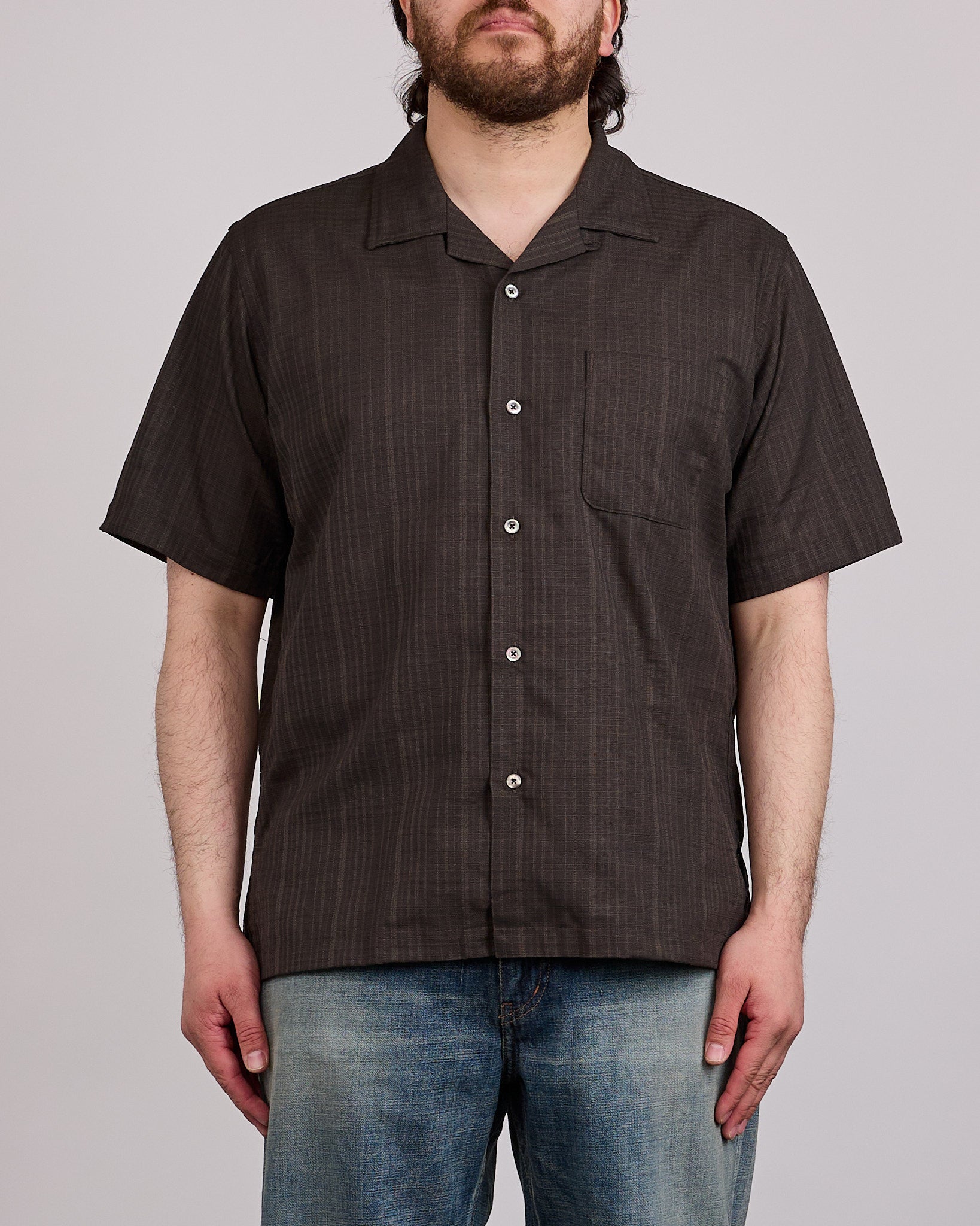 nanamica Open Collar Panama Short Sleeve Button Down Shirt