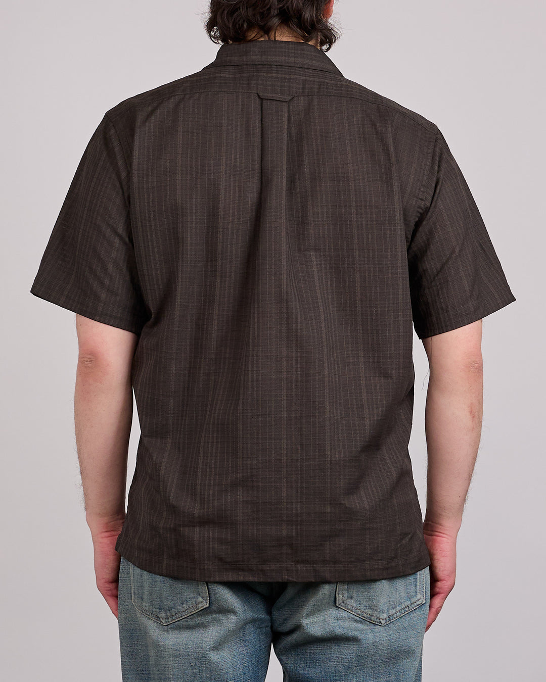 nanamica Open Collar Panama Short Sleeve Button Down Shirt Charcoal