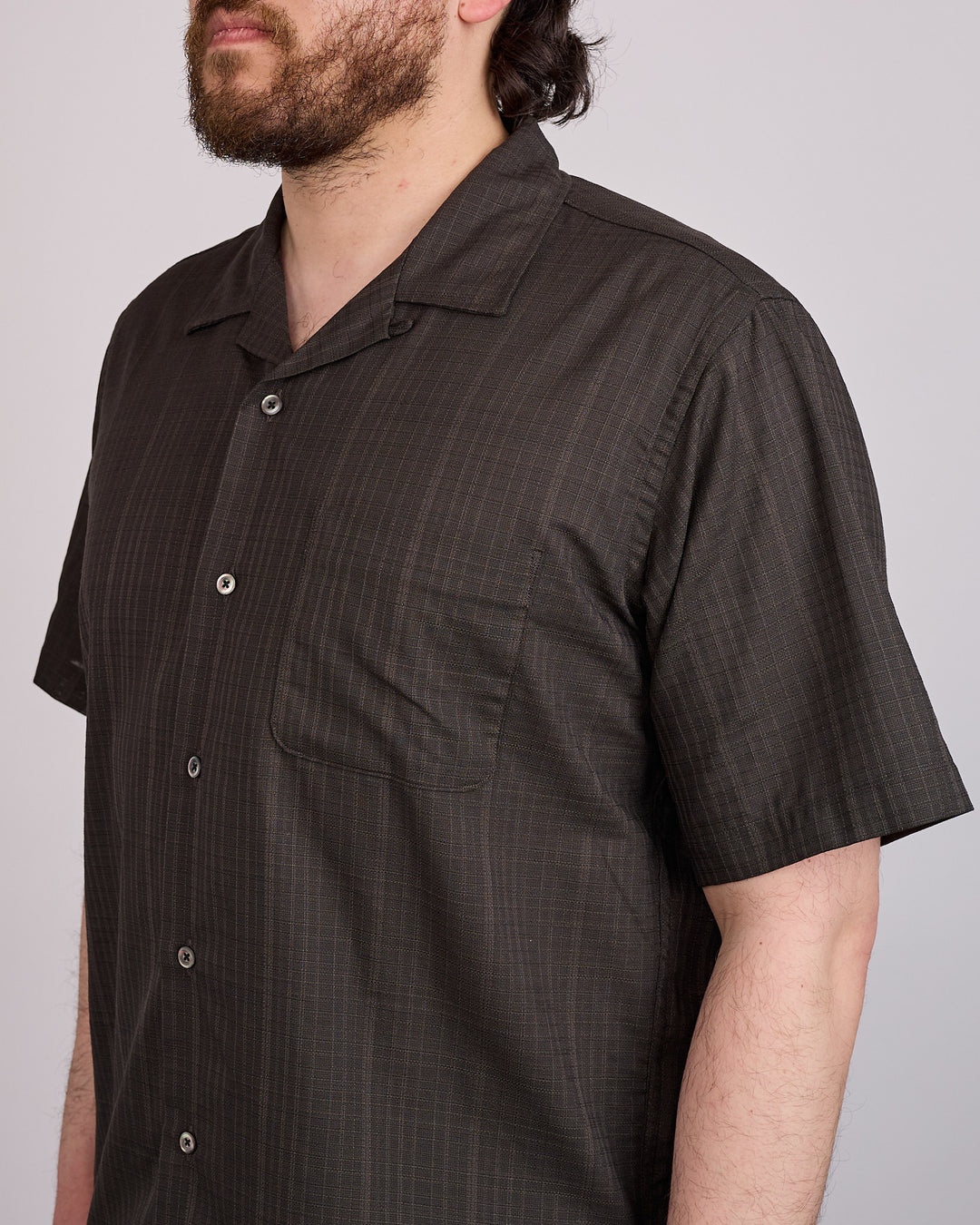 nanamica Open Collar Panama Short Sleeve Button Down Shirt Charcoal