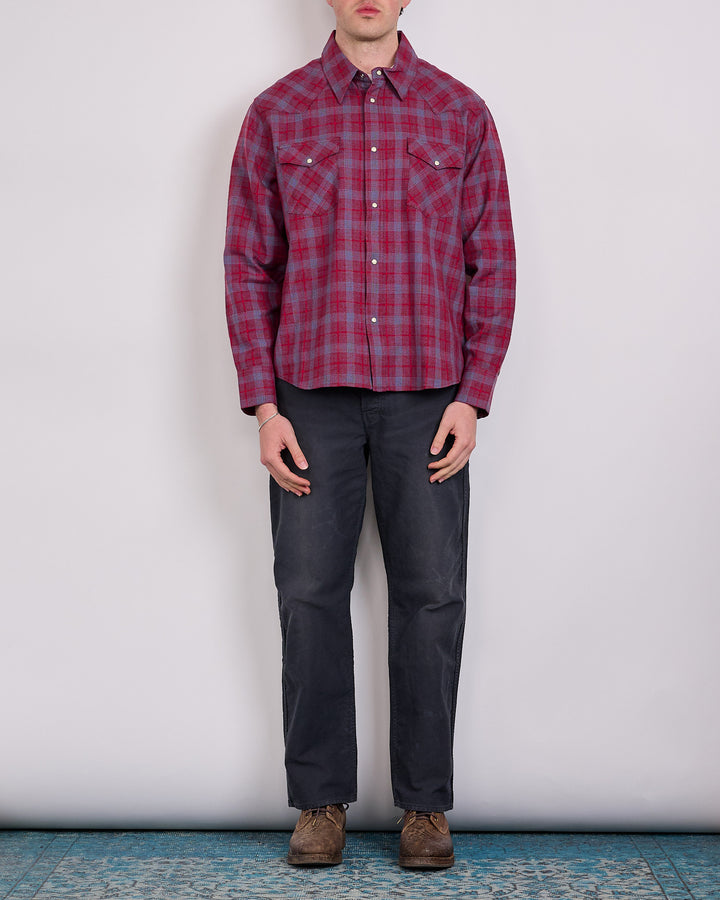 visvim Four Corners Check Long Sleeve Snap Shirt Red