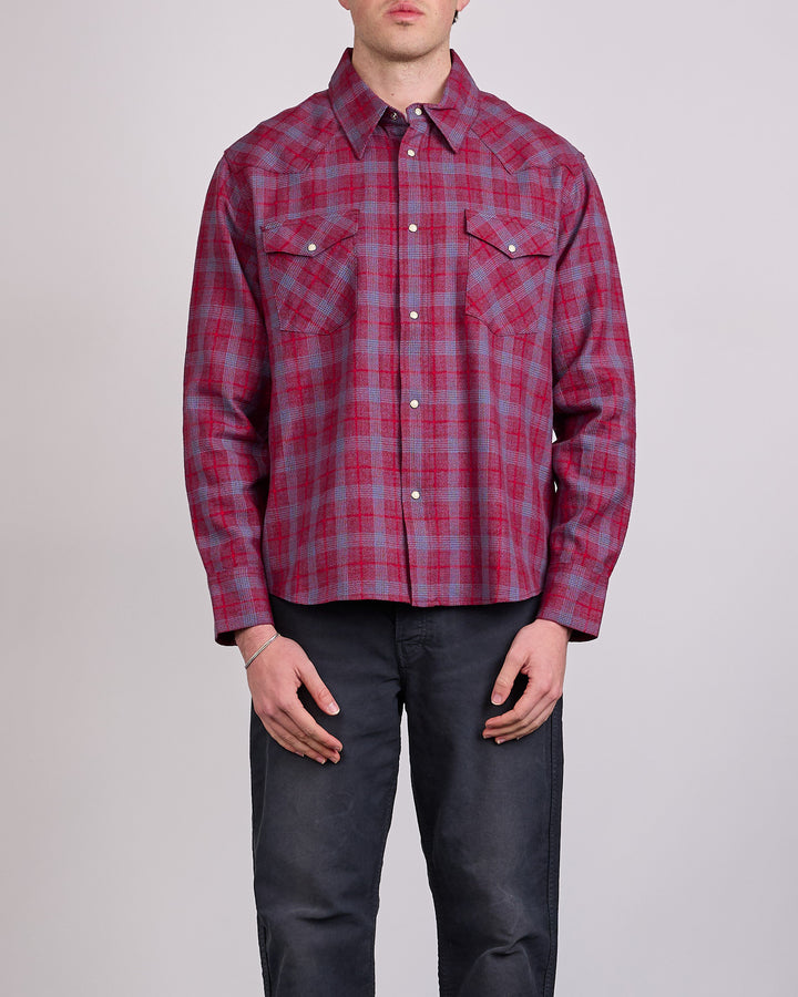visvim Four Corners Check Long Sleeve Snap Shirt Red